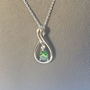P11. Emerald & Sapphire 925 Sterling Silver Necklace 18" SIGNED, NEW W TAG